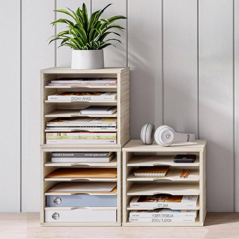 Natural 13.6 In. X 12 In. Wood Modern Desk File Organizer