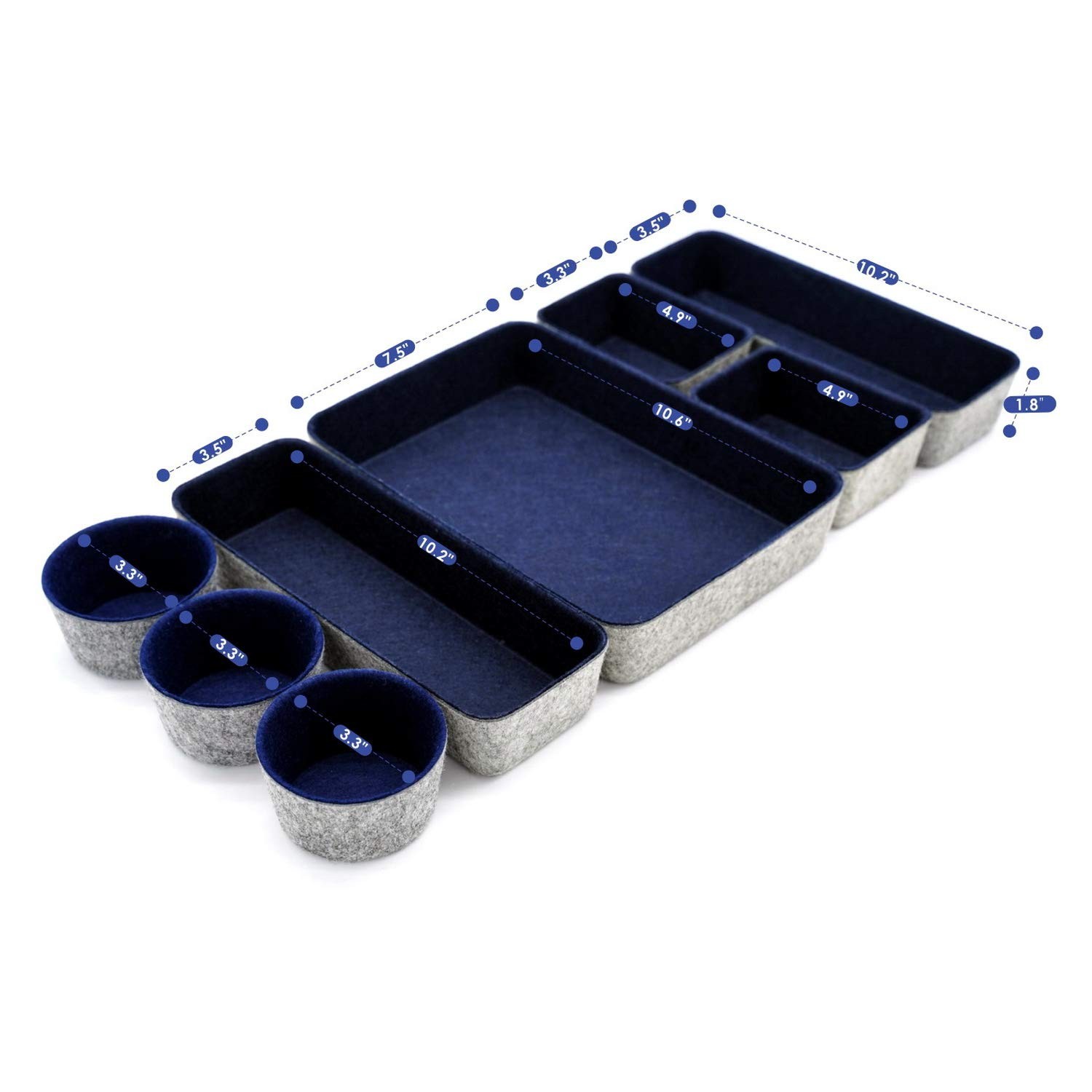 8 PCS Navy Felt Office Desk Drawer Organizers Trays Shallow Dividers Bins