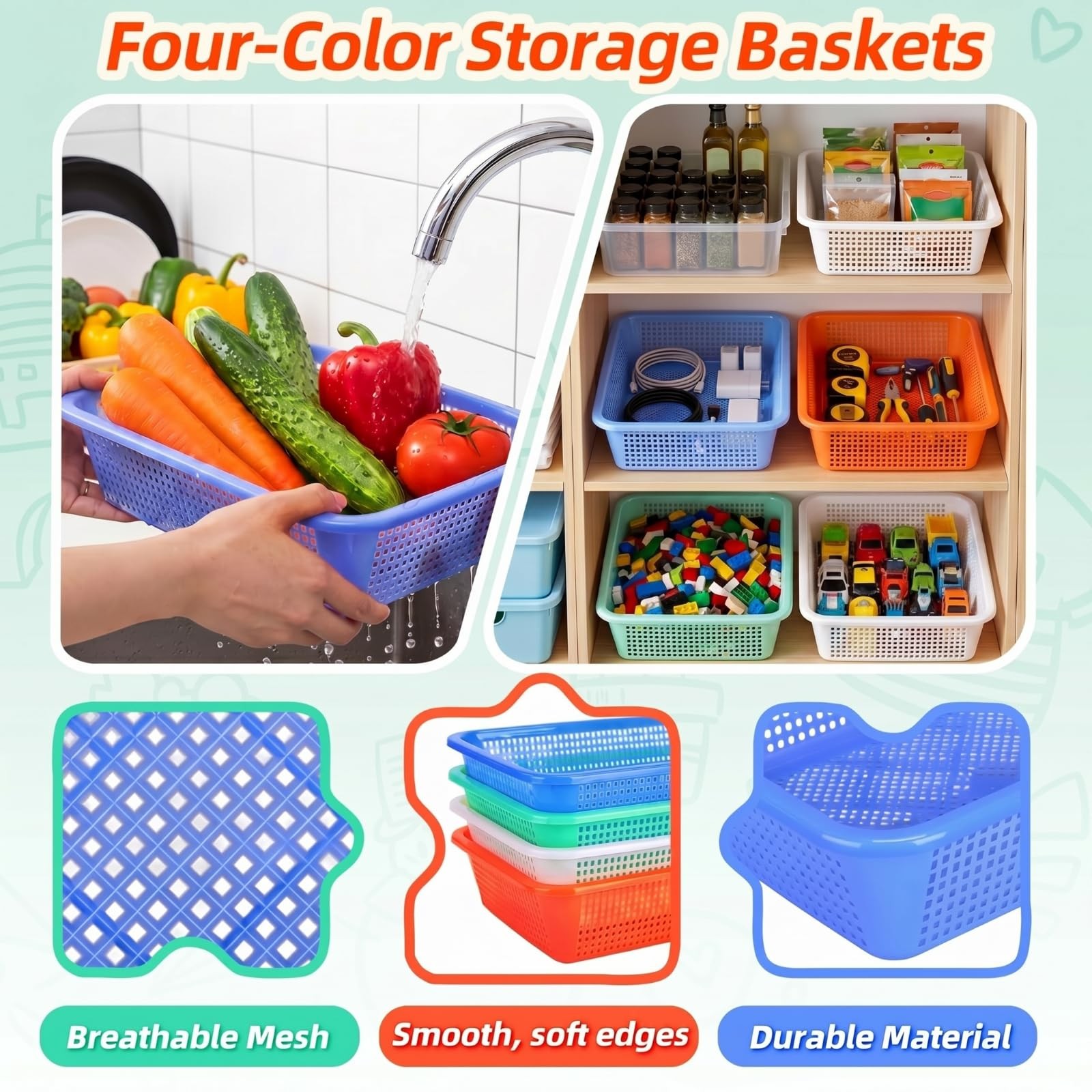 32 Pack Plastic Classroom Storage Baskets Bins, Mixed 2 Size Colorful Organiz…