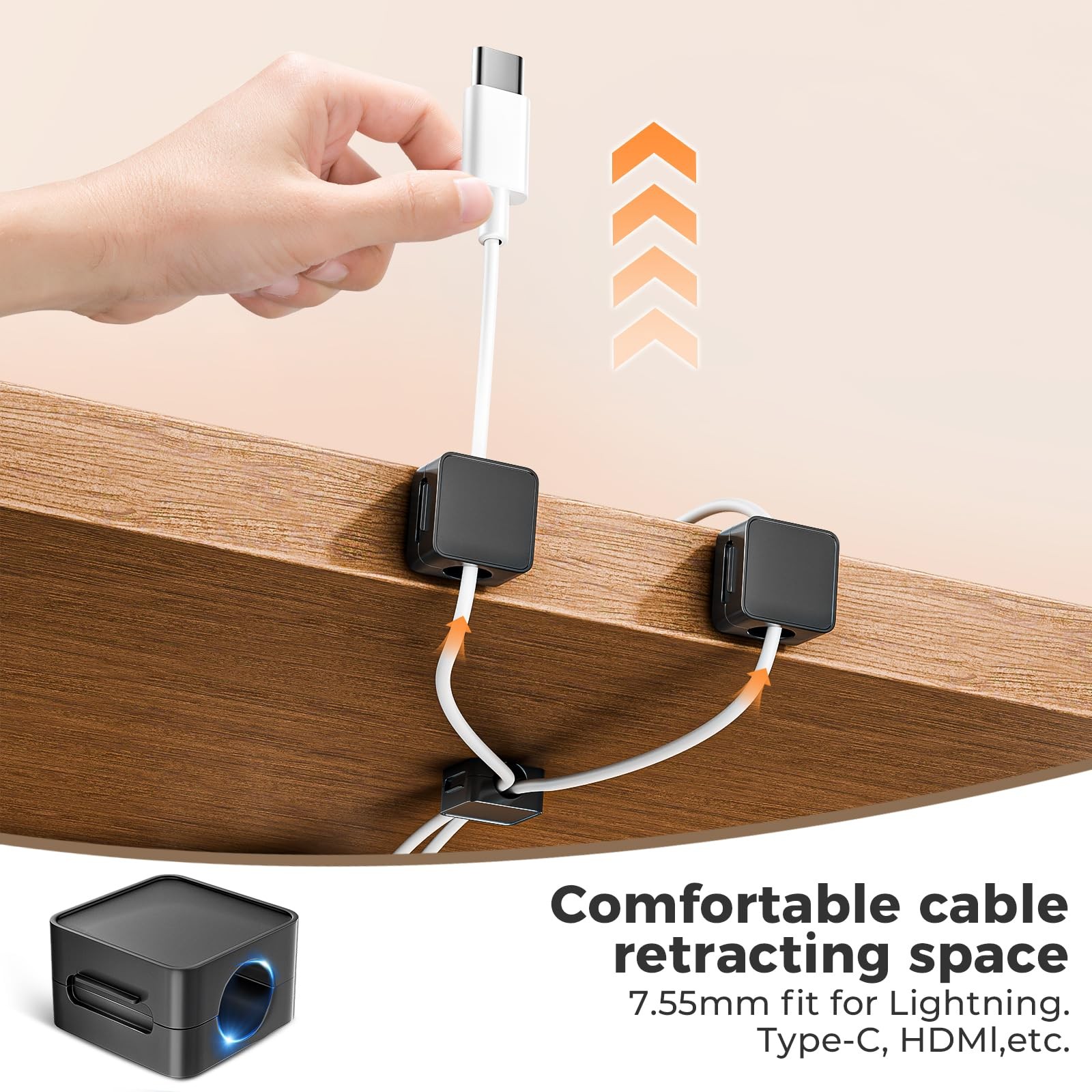 8 Pack Magnetic Cord Organizer Holder, Adjustable Cable 0.86 inches, Black