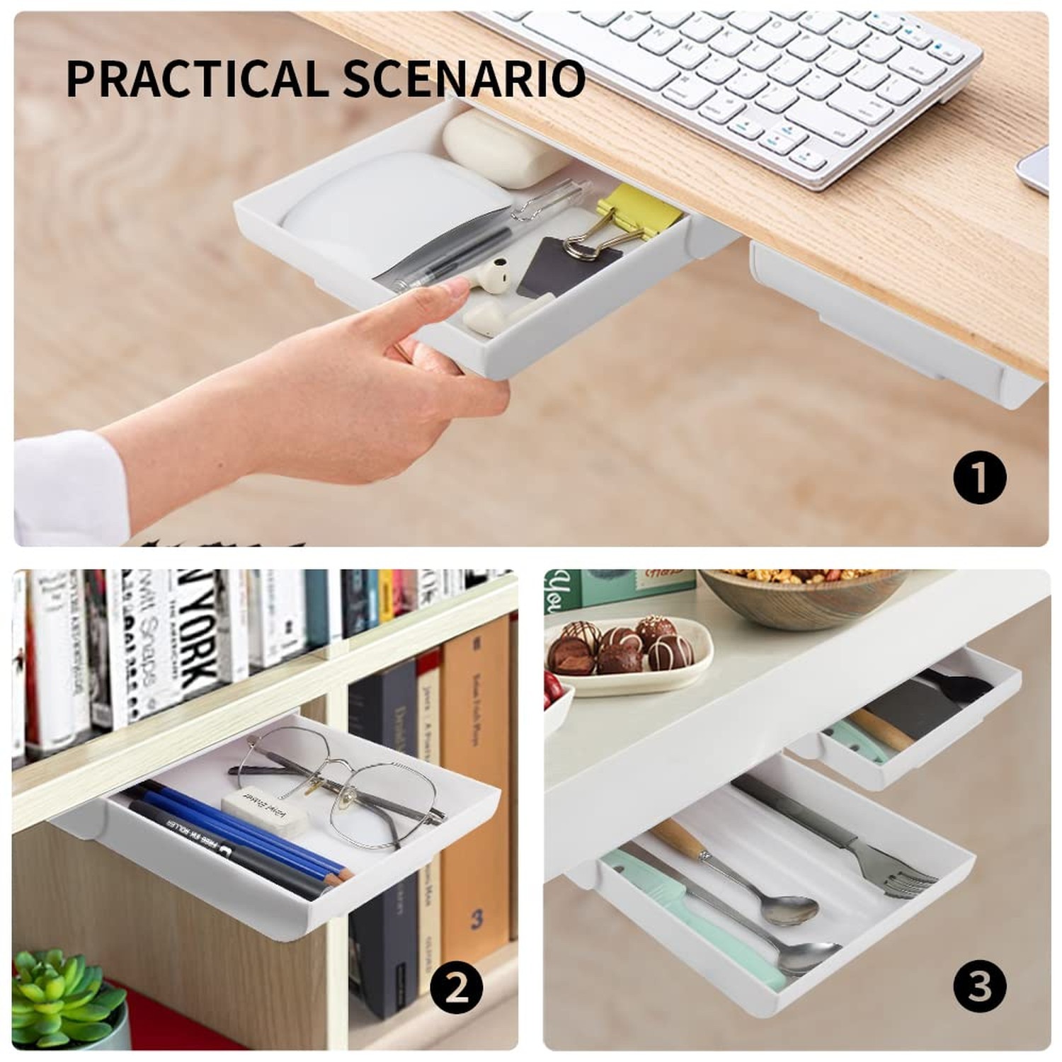 YOOUSOO 2 Pack Under Desk Drawer Organizer, Slide Out Pencil Holder, Desk Dra…