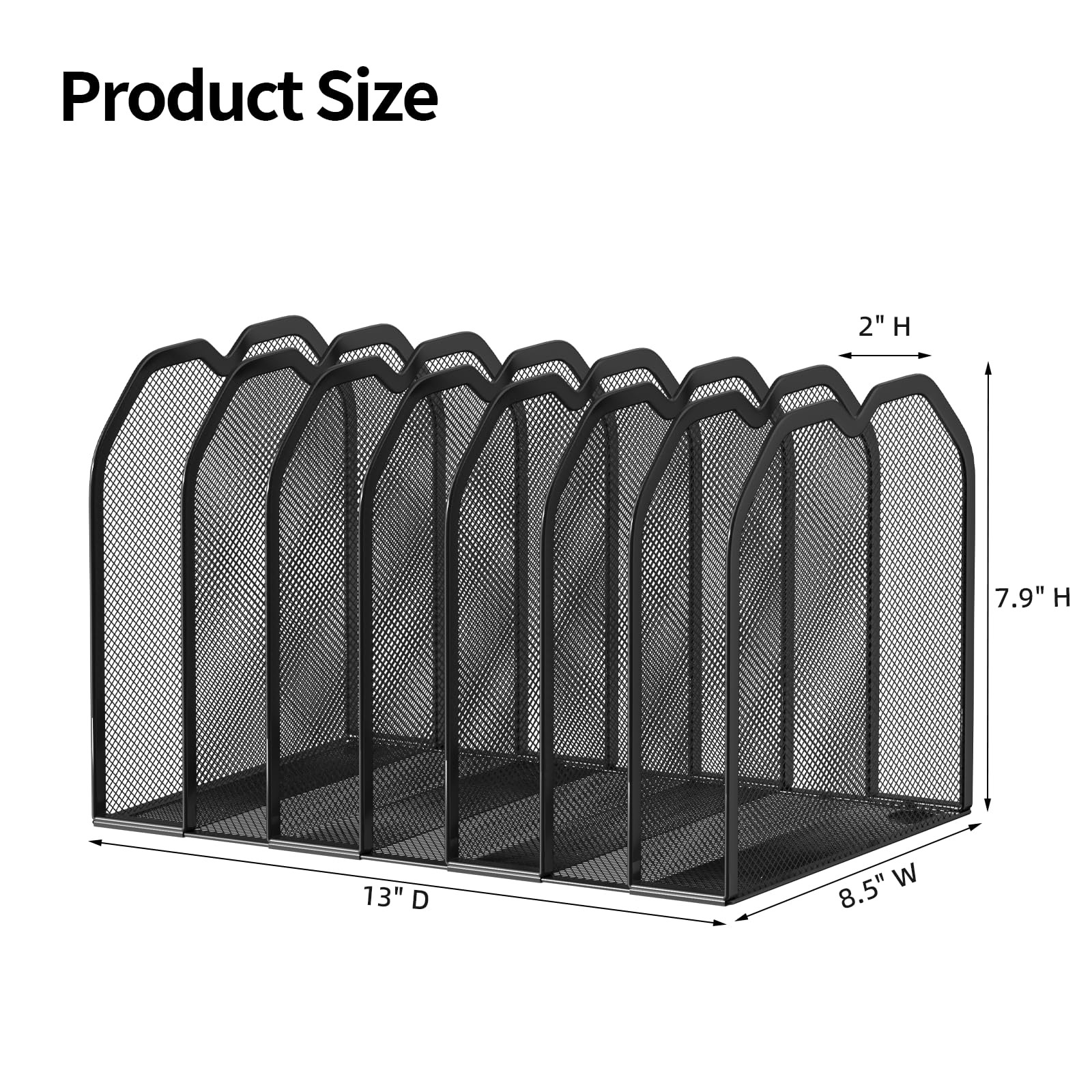Black 7Section File Folder Organizer Metal Desktop Vertical Stand Rack