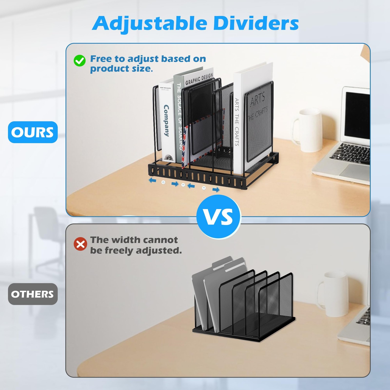 EASEPRES 5 Section Vertical Metal Mesh Desk File Organizer, Spacing Adjustable U