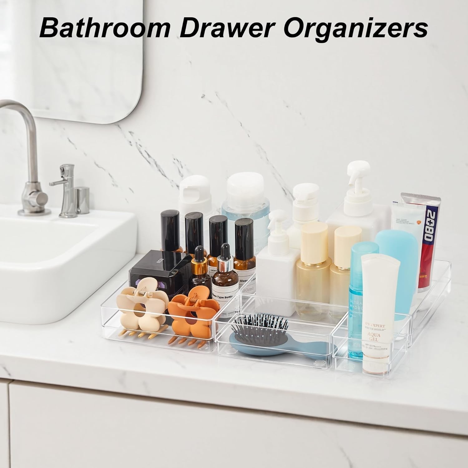 7-Piece Drawer Organizer with Non-Slip Silicone Pads, 4-Size Desk Drawer Orga…