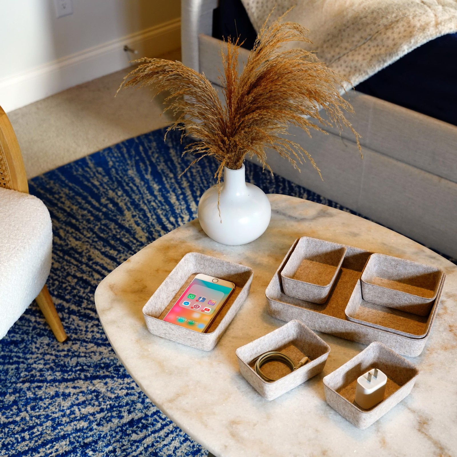 Welaxy Felt Drawer Organizers, 7Piece Desk Tray Set, Oatmeal