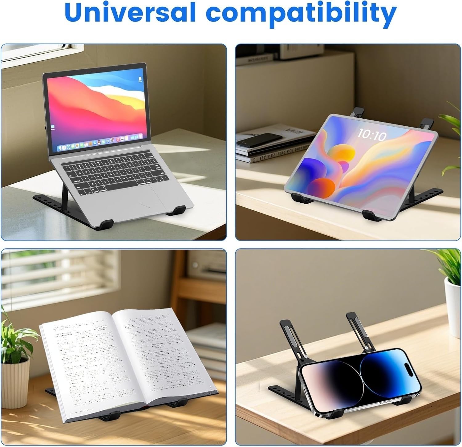 Osswe Premium Portable Aluminum Laptop Stand for Desk, 7 Black And Silver