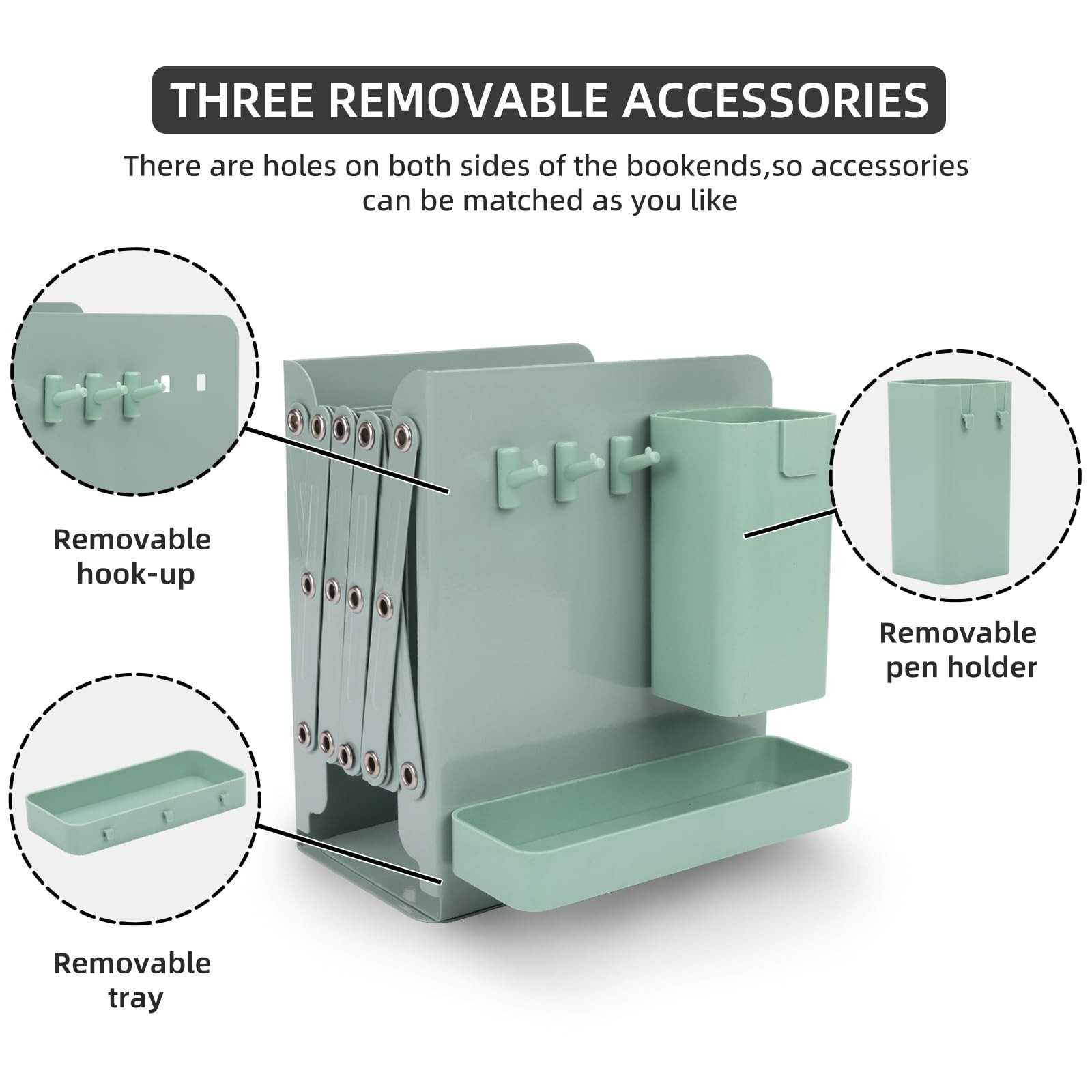 ALKALO Adjustable Bookends, 19″ Metal Book Ends for Heavy Books, 2 Green