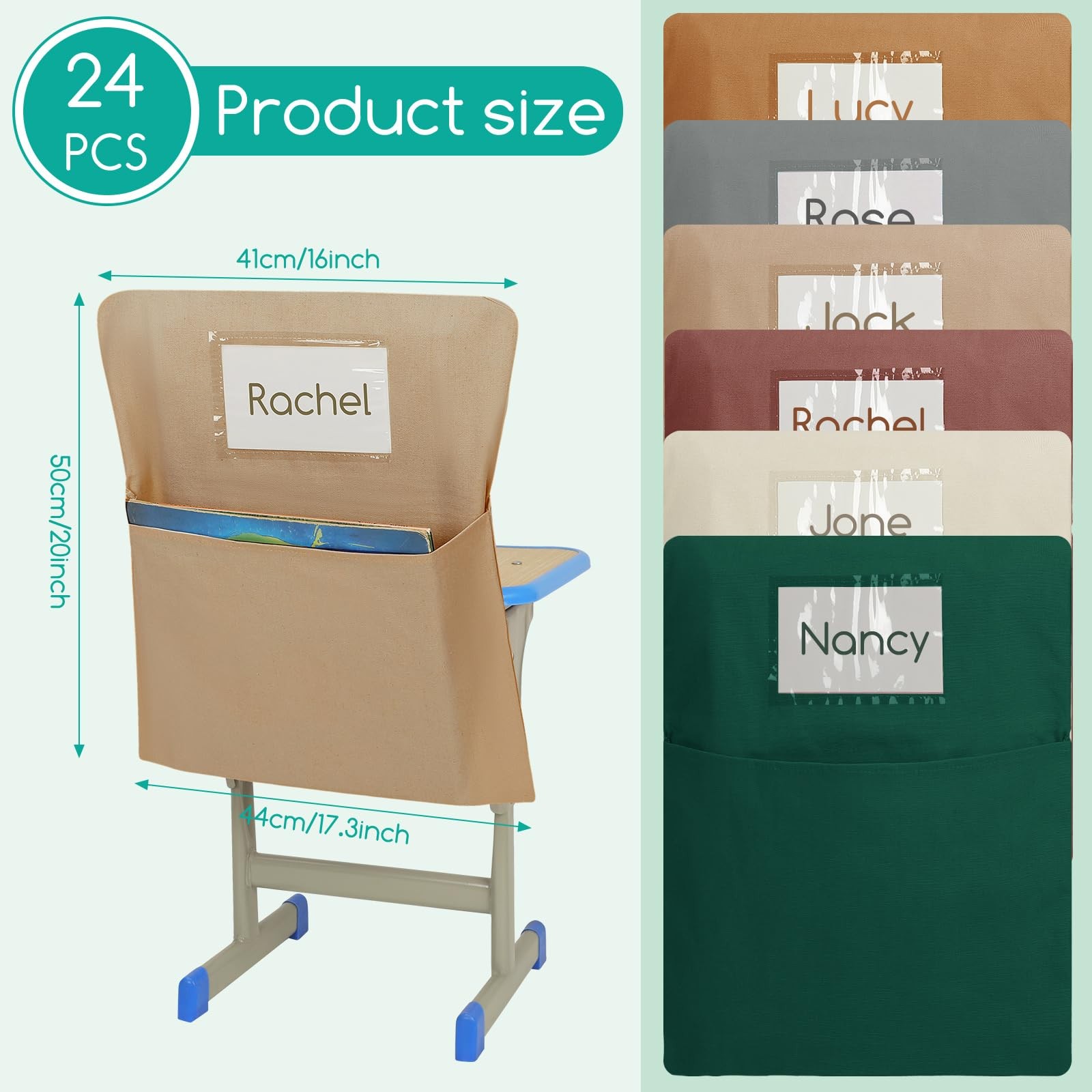 24 Pack Chair Pockets for Classroom, 20 x 17 Inch Student Chair Pouches with …