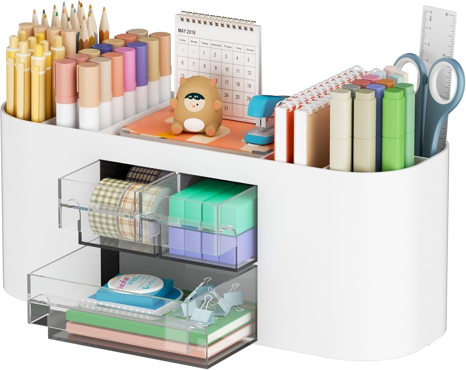 Desk Organizer Pen Holder for Desk with 3 Drawers, Multi-Functional Pencil Holde