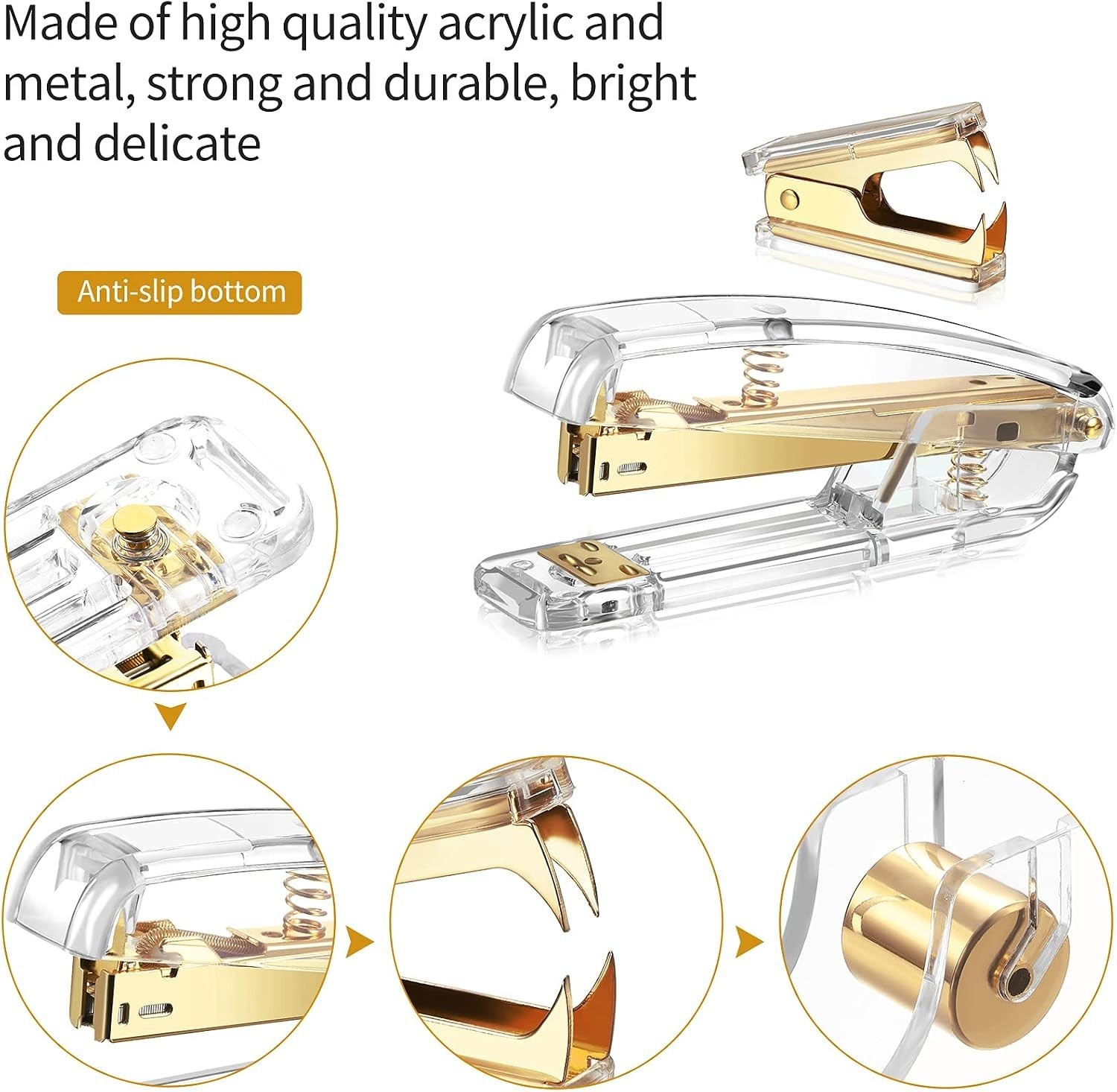 Deluxe Acrylic Office Supplies Set: Gold Stapler & More, 1000 Staples Included