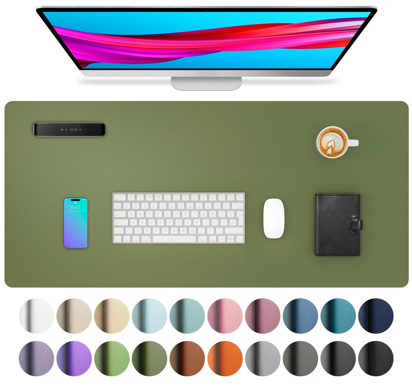 Aothia Desk Protector Mat, Mouse Pad, Non-Slip 23.6″ x 13.7″, Olive Green