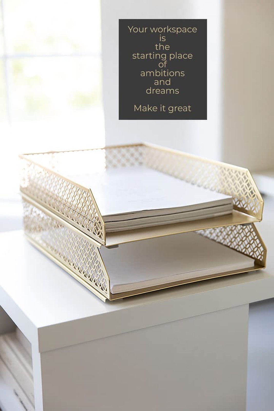 Gold File Organizer Office Inbox Gold paper tray Organizer for Desk – Gold De…