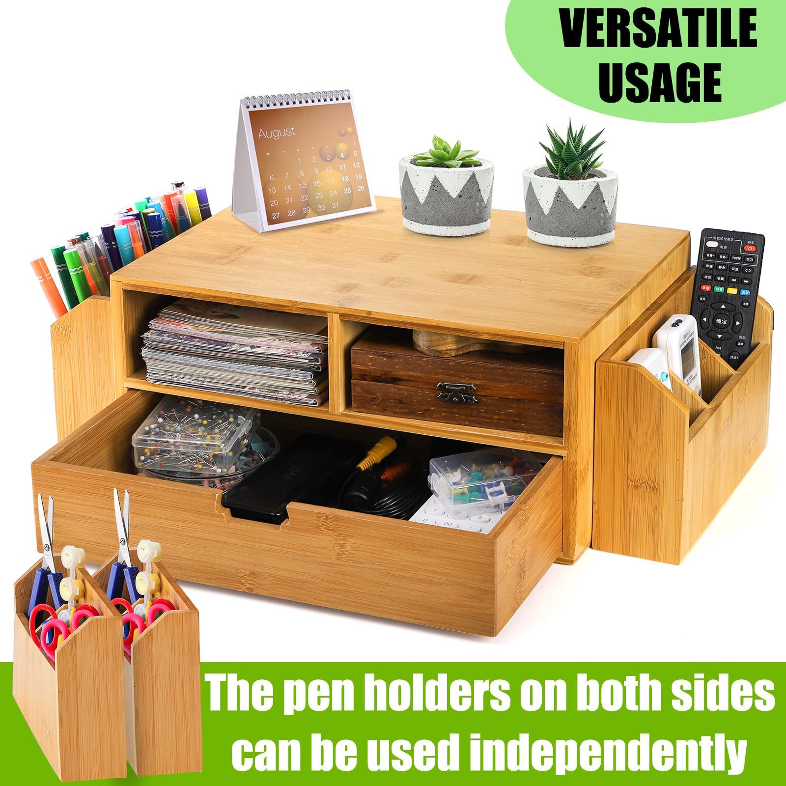 Hiceeden 2 Tier Bamboo Desktop Organizer, Desk Monitor Stand Riser