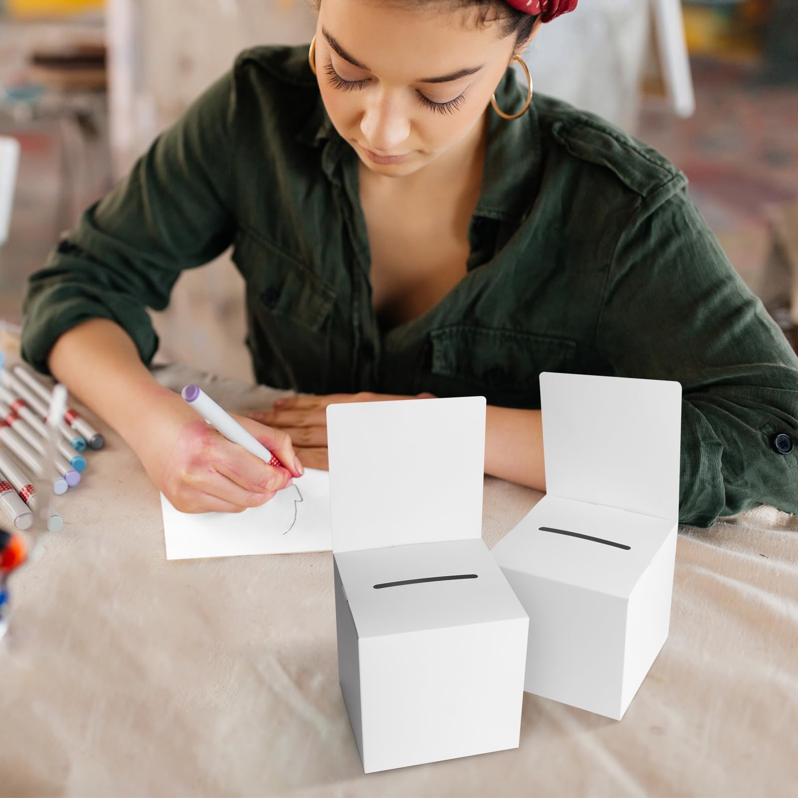 Jyongmer 24 Pack Cardboard Ballot Box with Slot 6 x 6x 6 Inch 24pcs-white