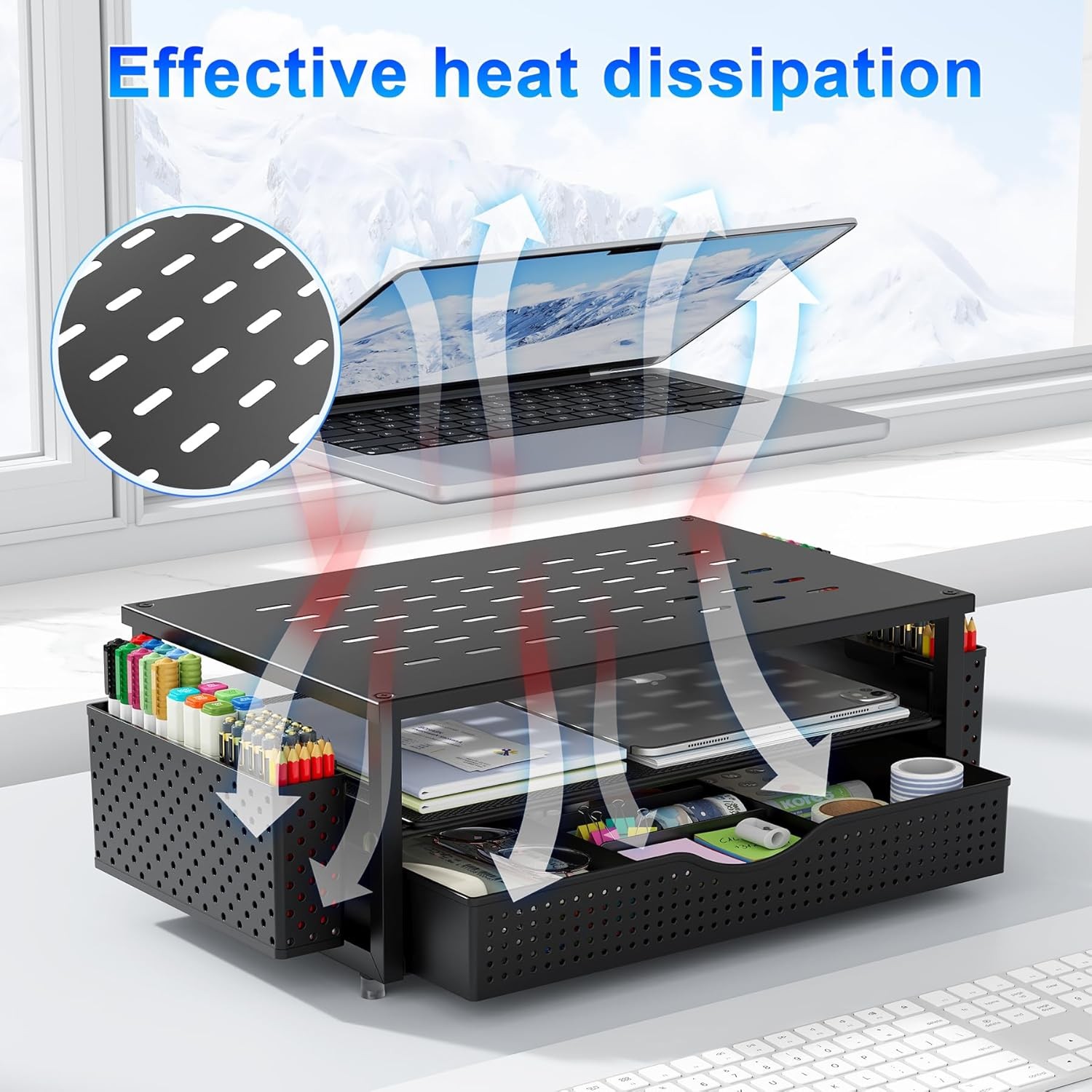 Monitor Stand with Drawer Desk Organizer Computer Riser Storage Shelf Office