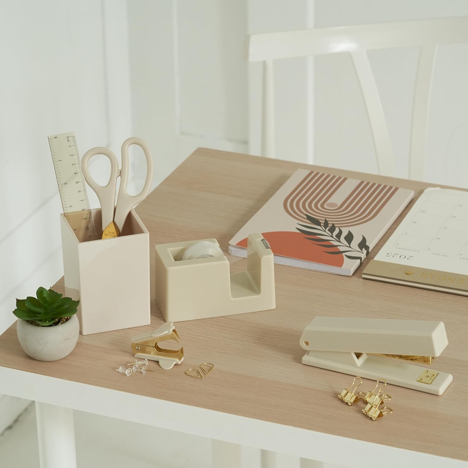 Aesthetic Desk Accessories Set Gold Office Organizer Kit