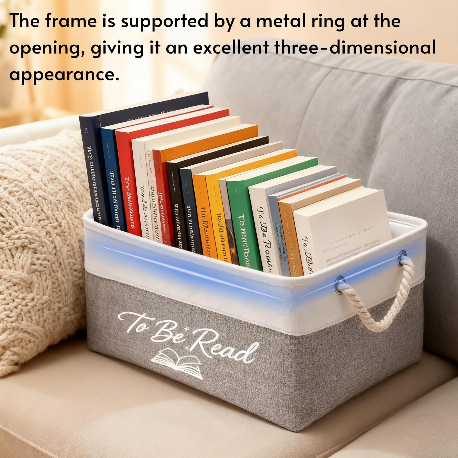 Book Storage Basket TBR Lover Gifts To Be Read List Bin White Gray Organizer