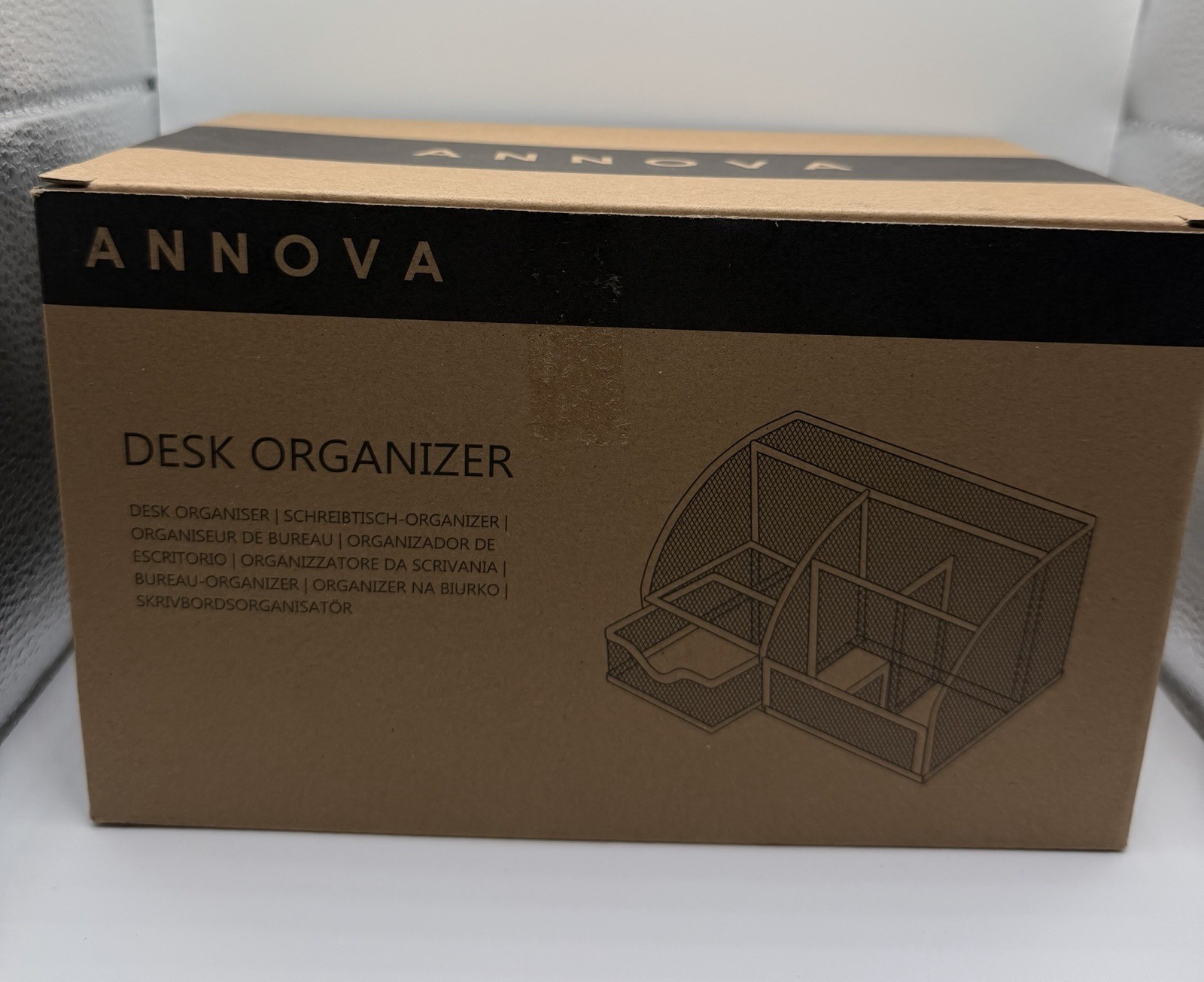 Annova Wire Mesh Desk Organizer – 6 Compartments + 1 Drawer (Gold Finish)