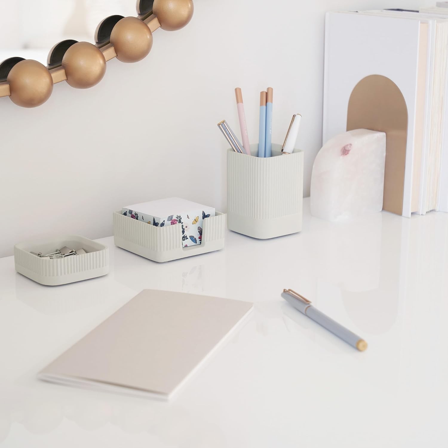 Concrete Desk Organizer Set 3Pc Pen Holder Paperclip Storage