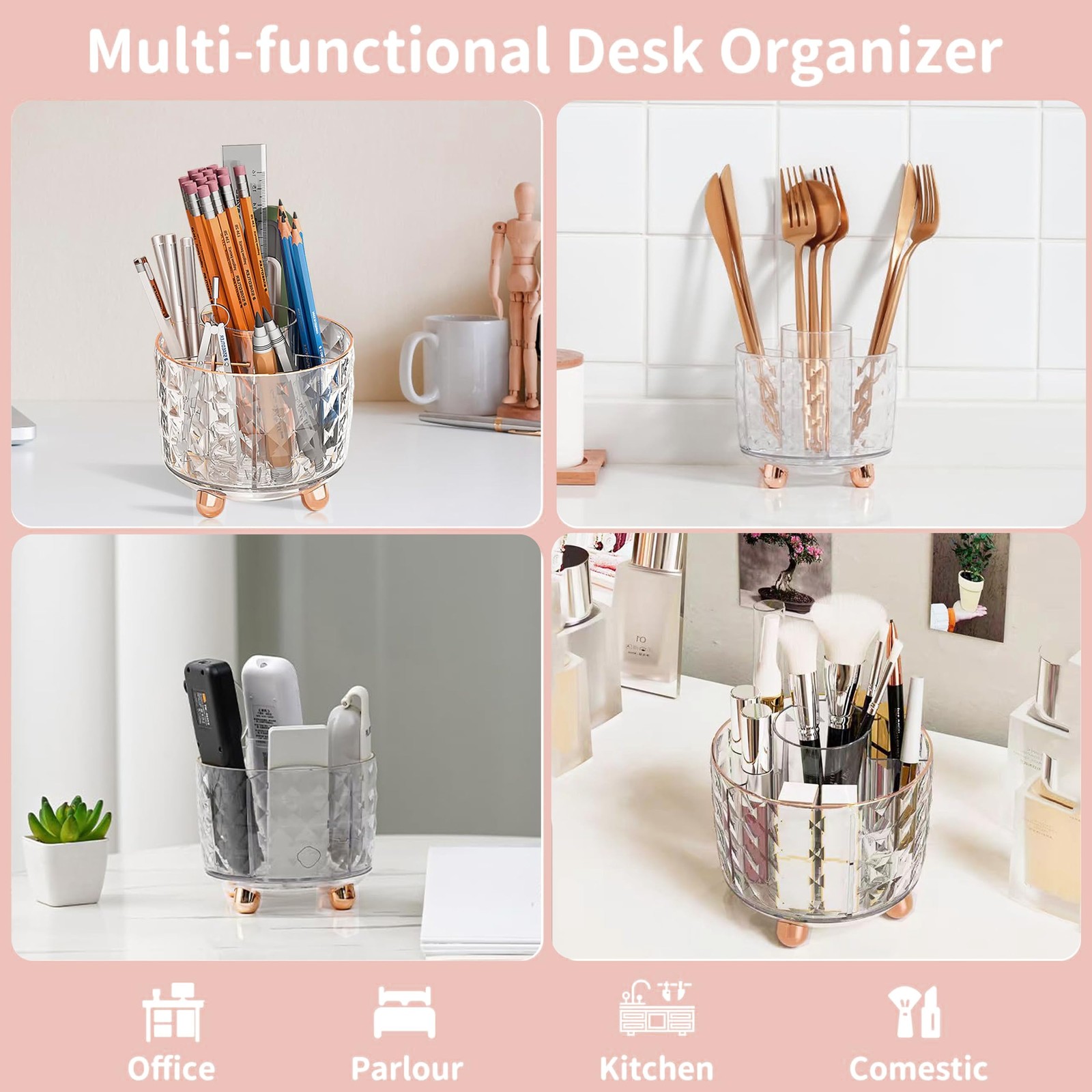 Rose Gold Desk Accessories, Office Supplies Desk Organizers 360°Pen Holder Ac…