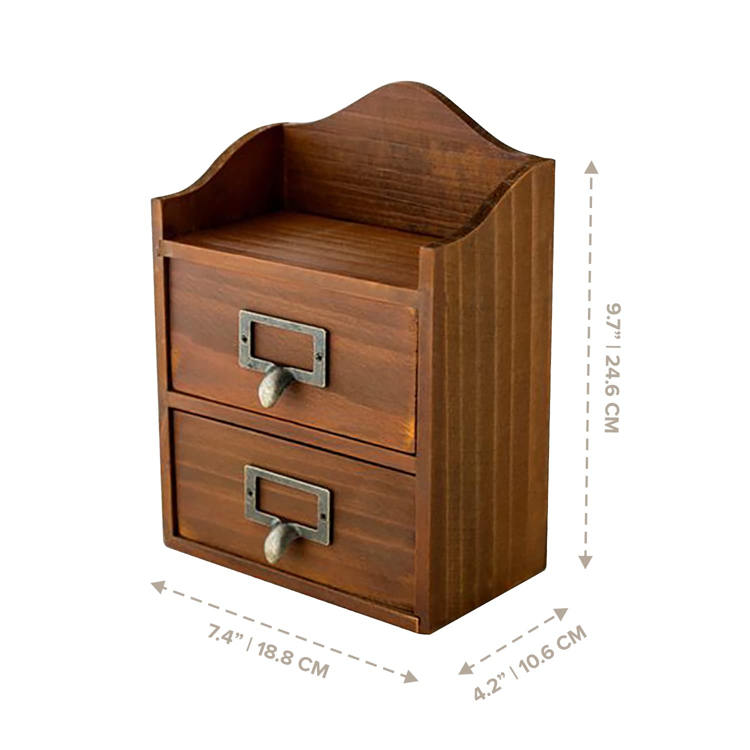Mini Vintage 2 Drawer Desktop Organizer – Rustic Card Catalog 2 Drawer, Brown