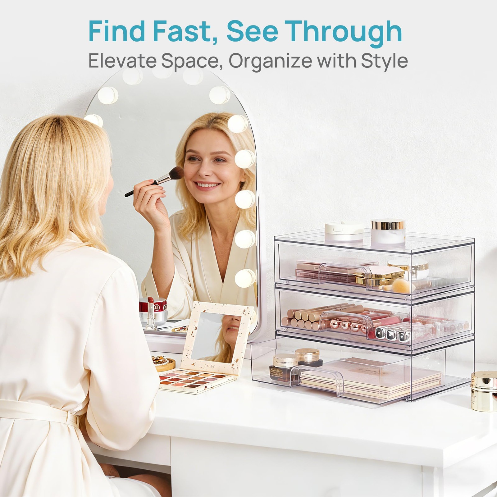 Vtopmart 12.1”W Clear Stackable Storage 7.5″D x 12.1″W x 3.5″H, clear