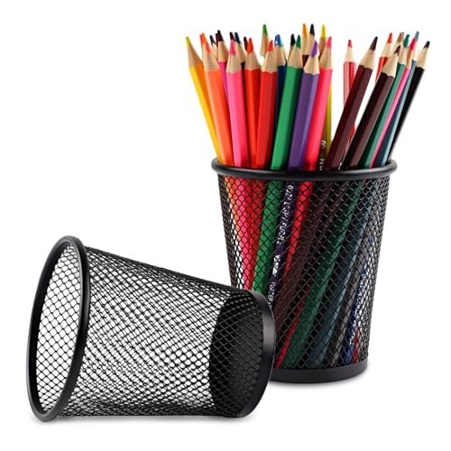 Pencil Holder 2 Pack, Black Mesh Desk Pen Holders, Premium Metal Pen Cup Hold…