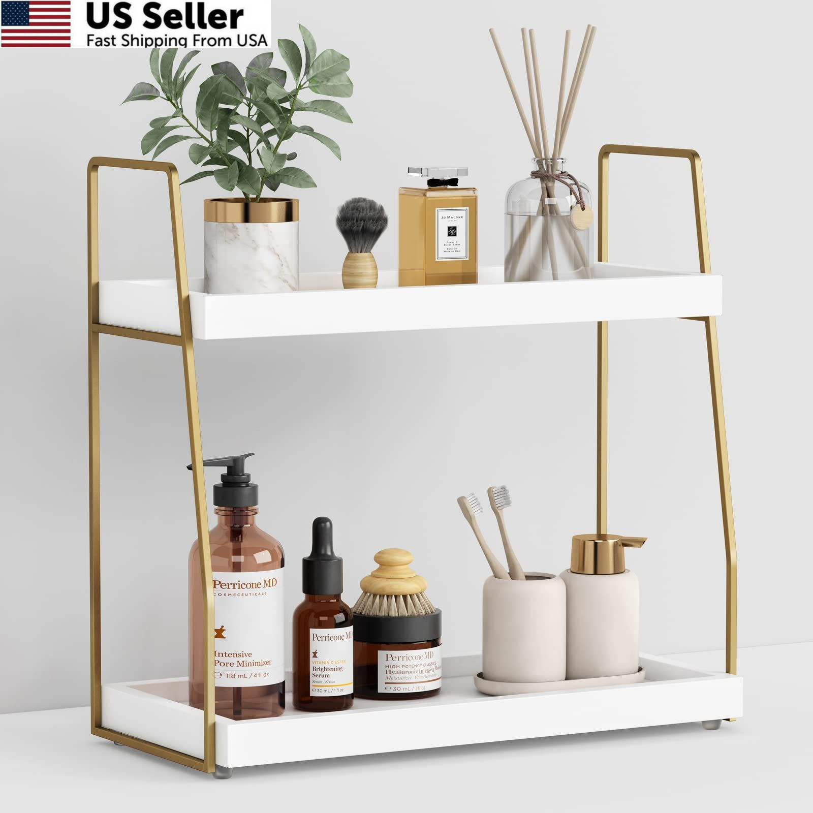 Forbena Bathroom Organizer 14.4 inches x 6.7 x 14 inches, White-gold