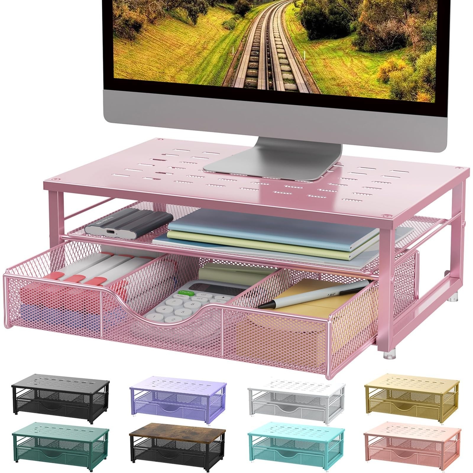 gianotter Computer Monitor Stand Riser with Drawer – Desk Organizer