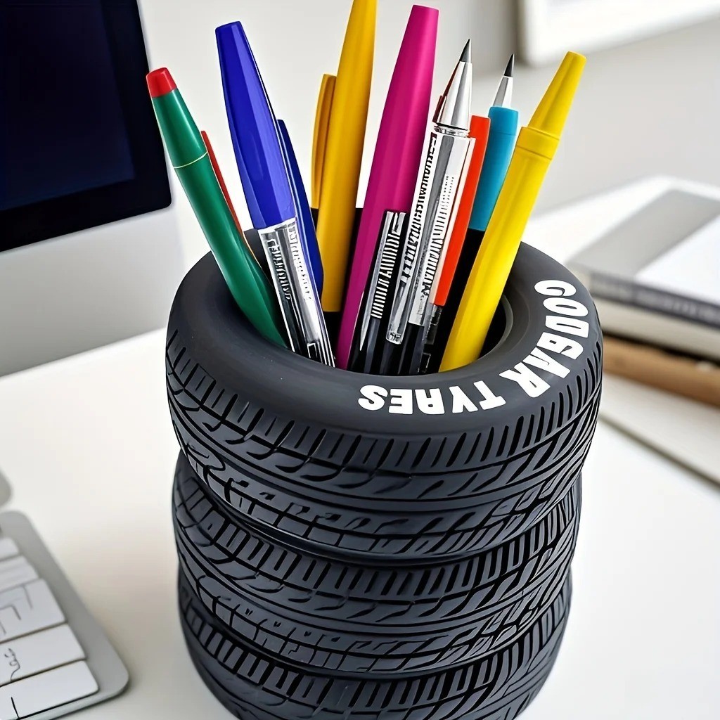 Desk Organizer Pen Holder Pen Pencil Tire Shaped Holder Case Office Stationery