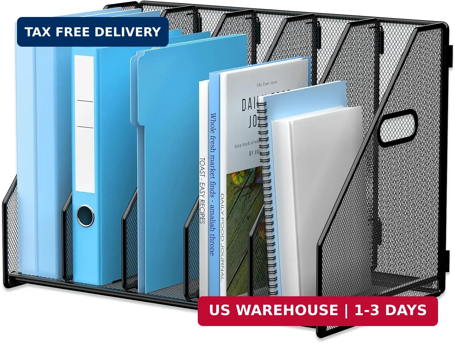 MINDEPOT Desk File Organizer Metal Desk Magazine Folder Holder with 5 Vertical C