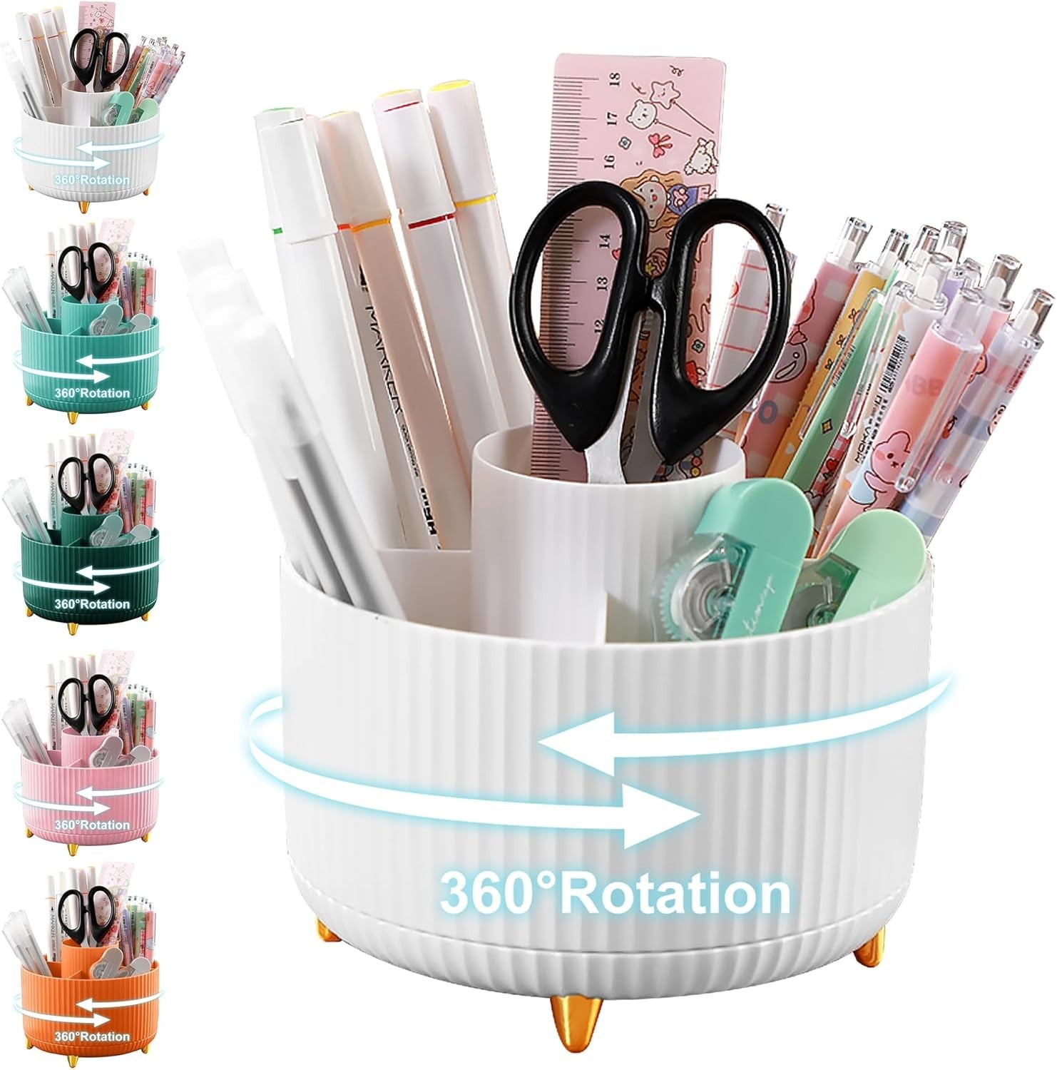 Pencil Holder For Desk,5 Slots 360°Degree Rotating Desk Organizers And Access…