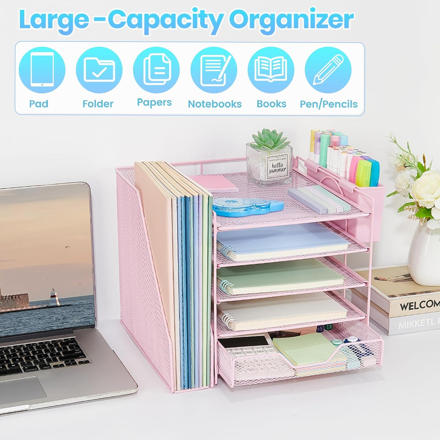 Desk Organizers and Accessories, 5-Tier Paper Letter Tray Organizer with File Ho