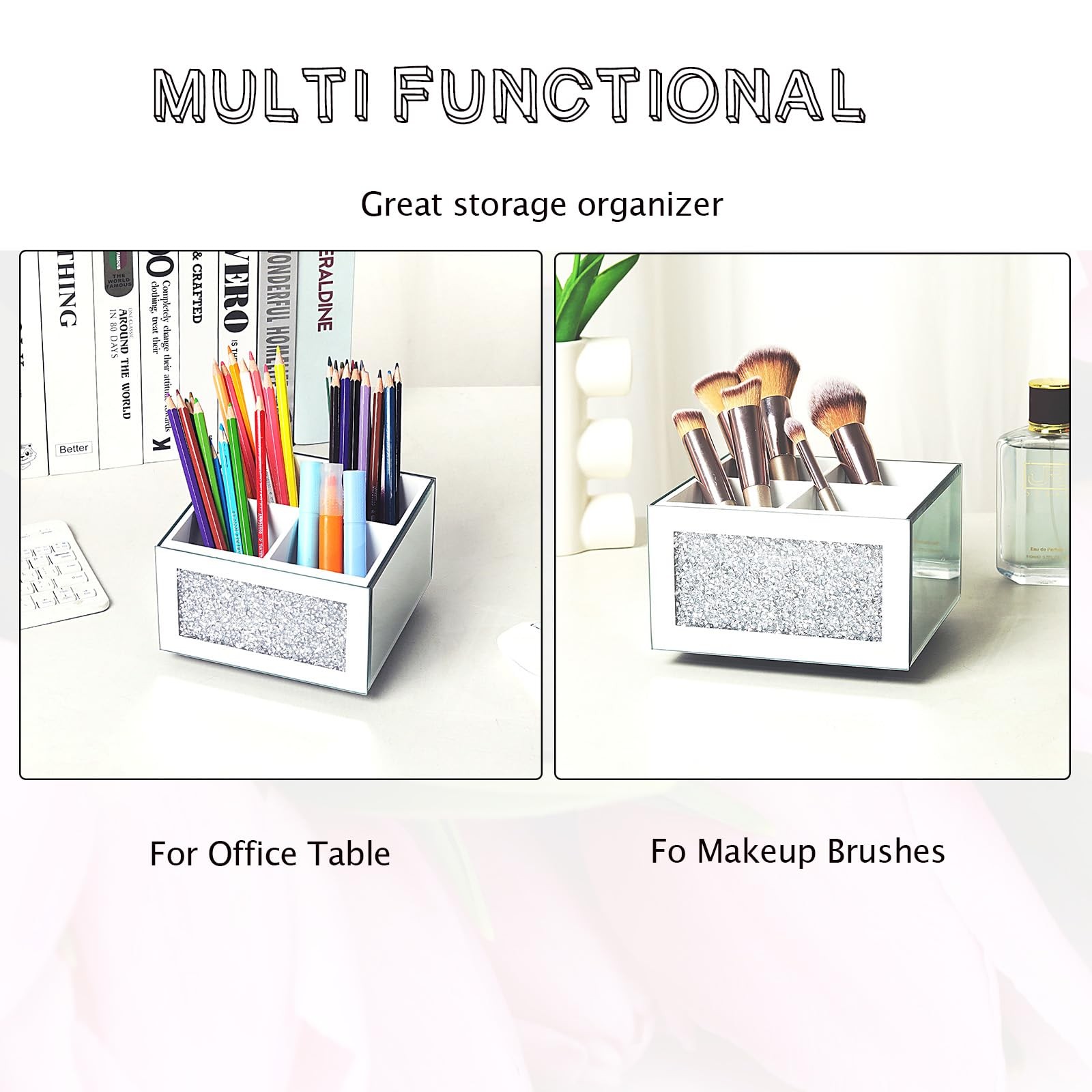 360 Rotating TV Remote Control Holder Caddy Storage for Table, Silver Bling C…