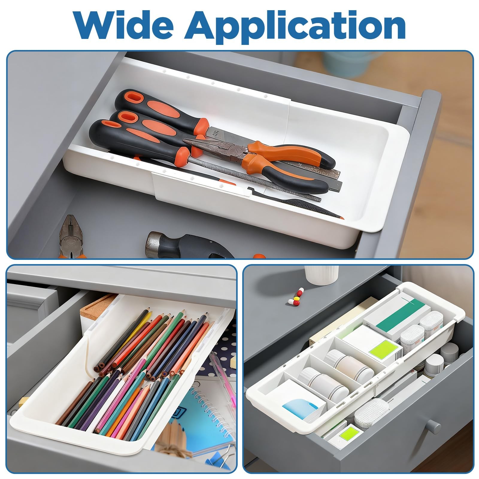 PercyEffie 2pcs Drawer Organizer Expandable with Insert Adjustable Lightwhite
