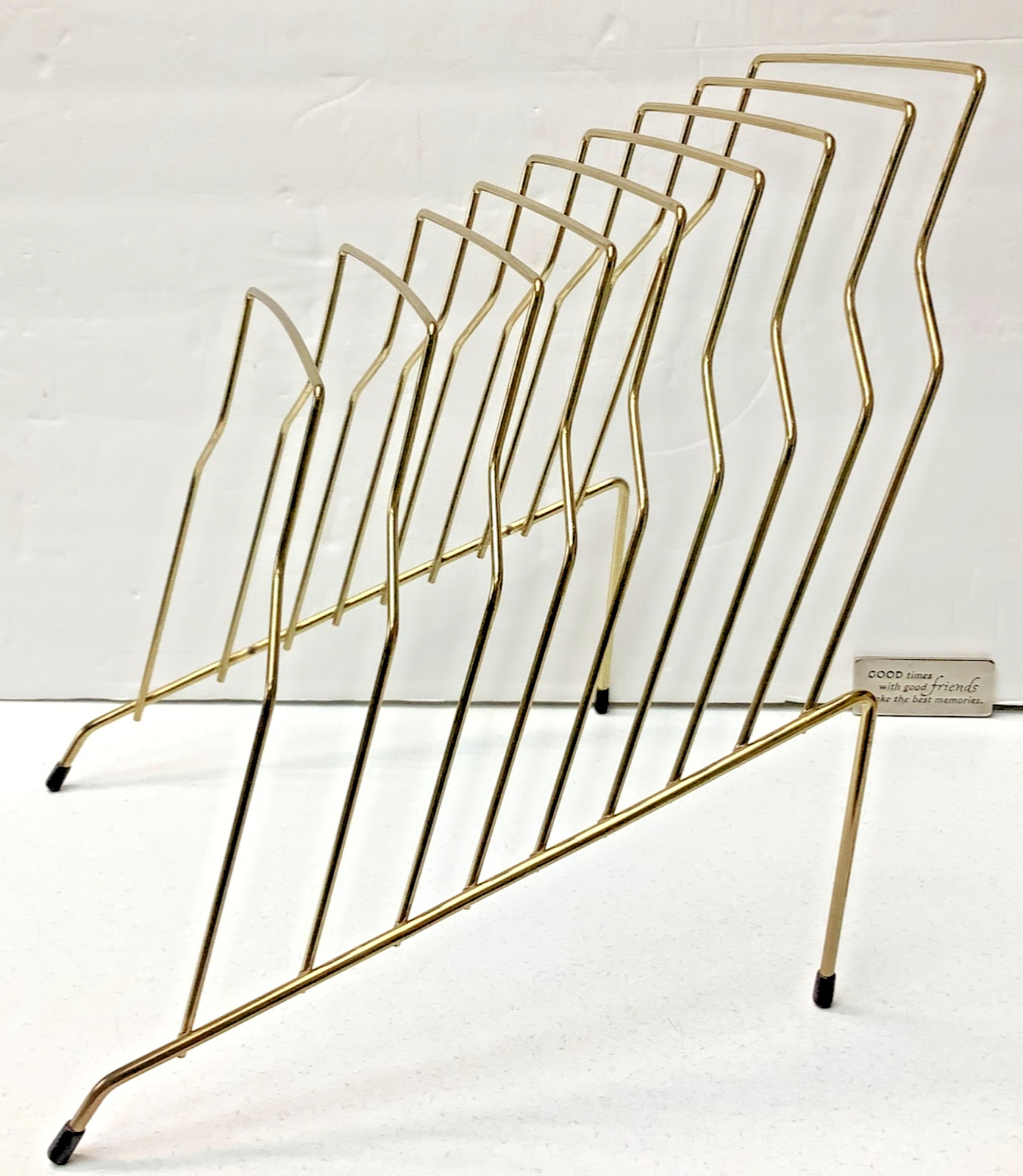 Vintage Brass Metal Wire Step Desktop Record Album File Folder Holders 8 Slots