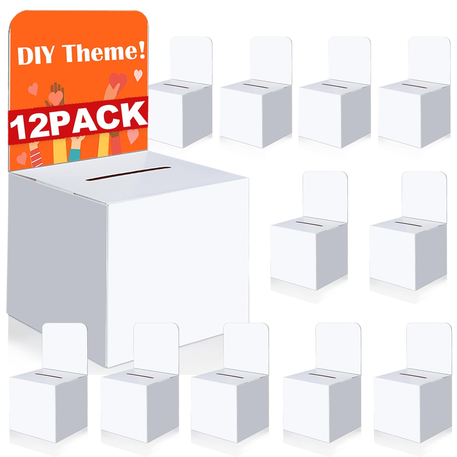 VOISEN Raffle Box,12 Pcs Boxes with Slot,Cardboard Ballot White 12p