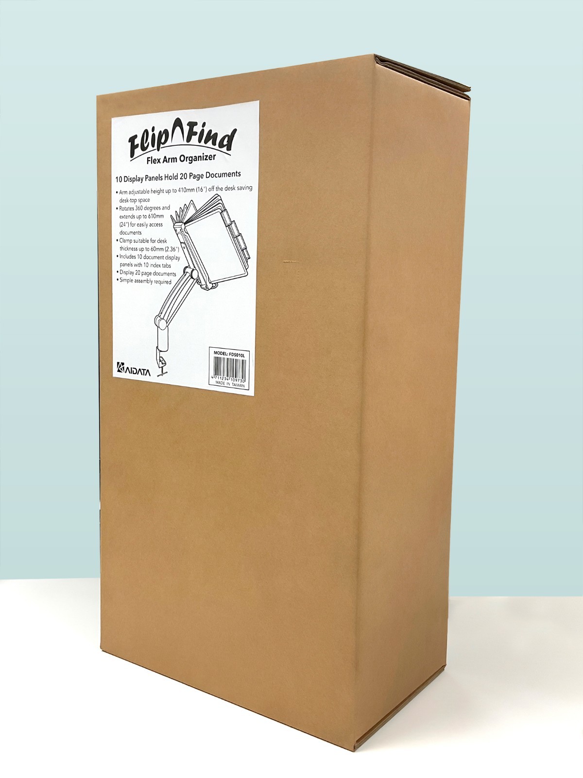 Aidata Flip & Find Flex Arm Desk Clamp Reference Organizer 10 Panels FDS010L New