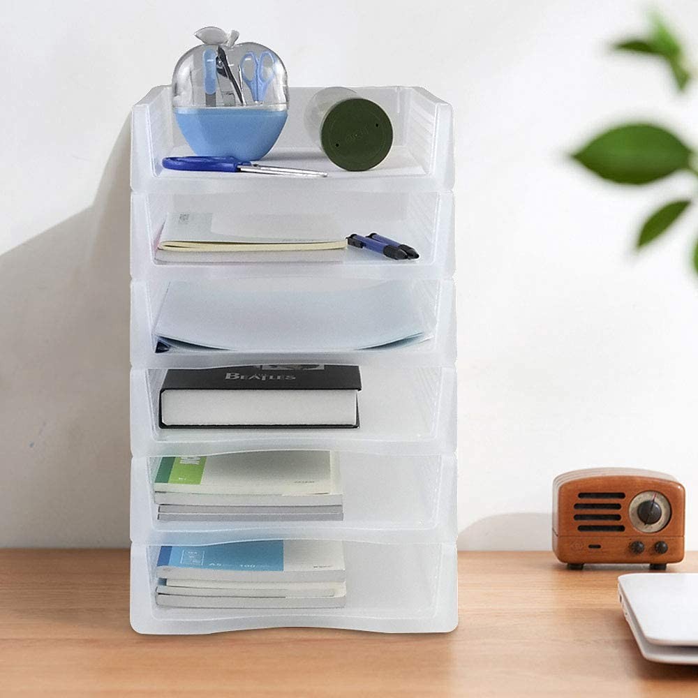 6 Pack Stackable A4 Paper Tray Clear Plastic Desk Letter File Organizer