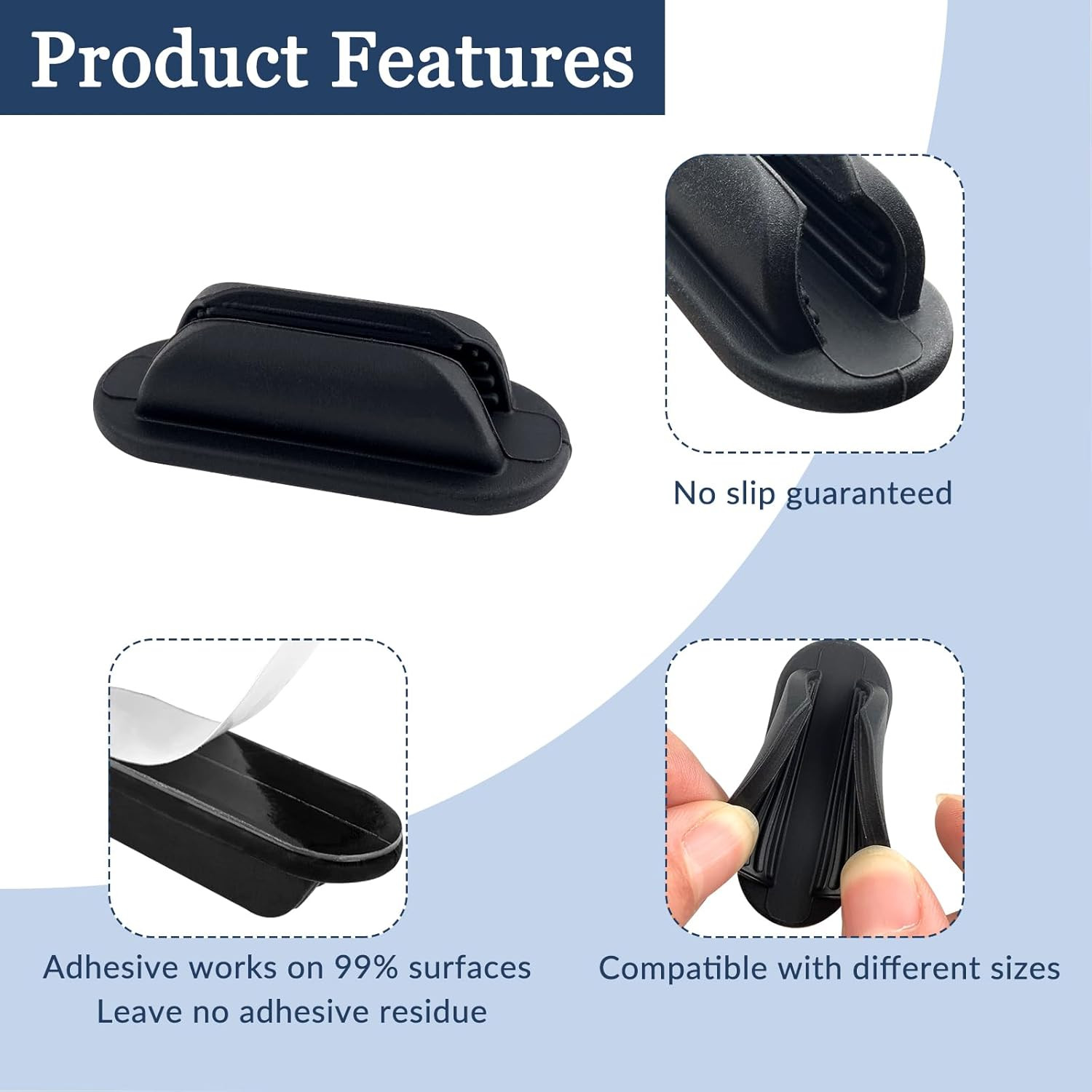 6 Pack Adhesive Pencil Holders for Desk, Flexible Black Silicone Pen Holder with
