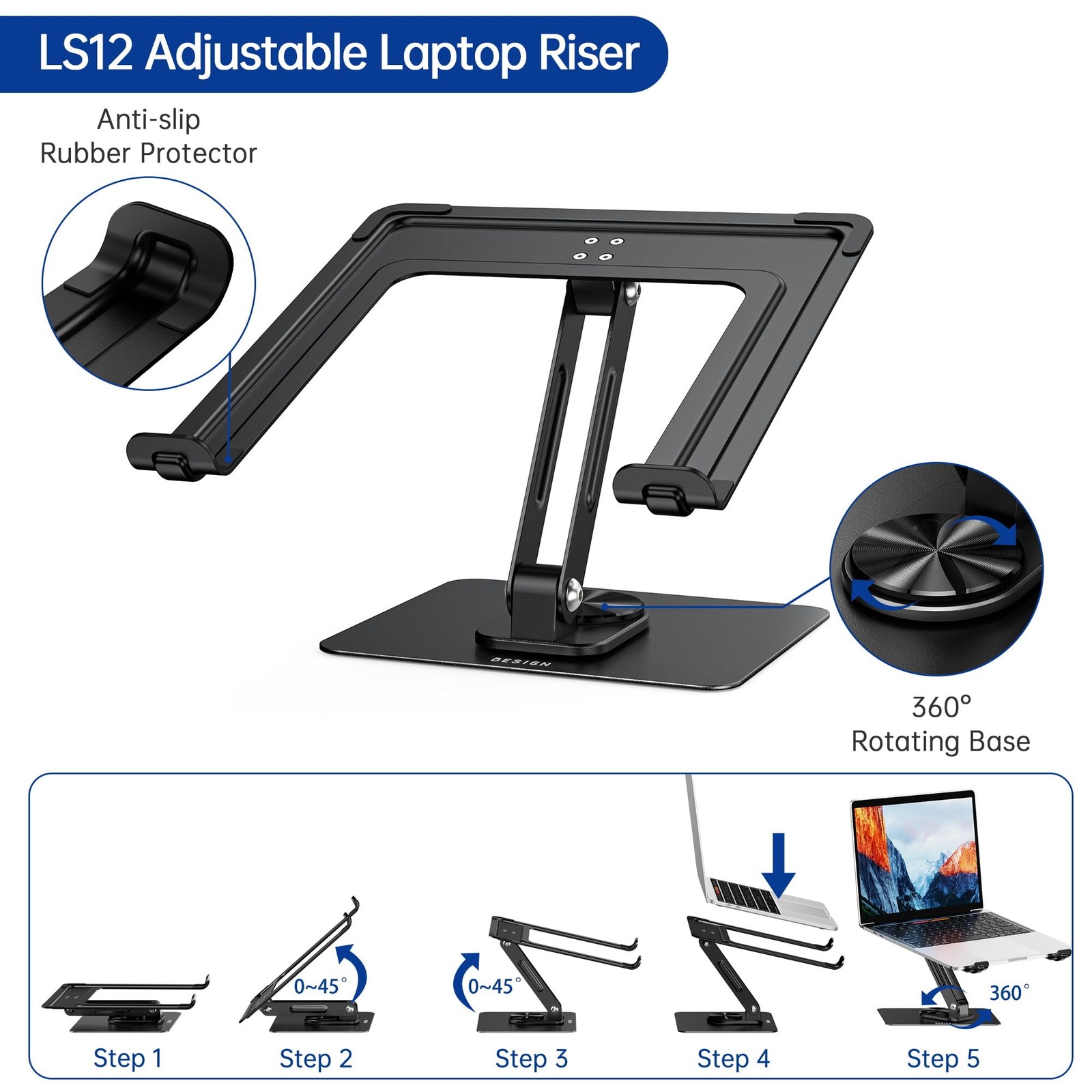 BESIGN LS12 Laptop Stand with 360° Rotating Base, Ergonomic Adjustable…