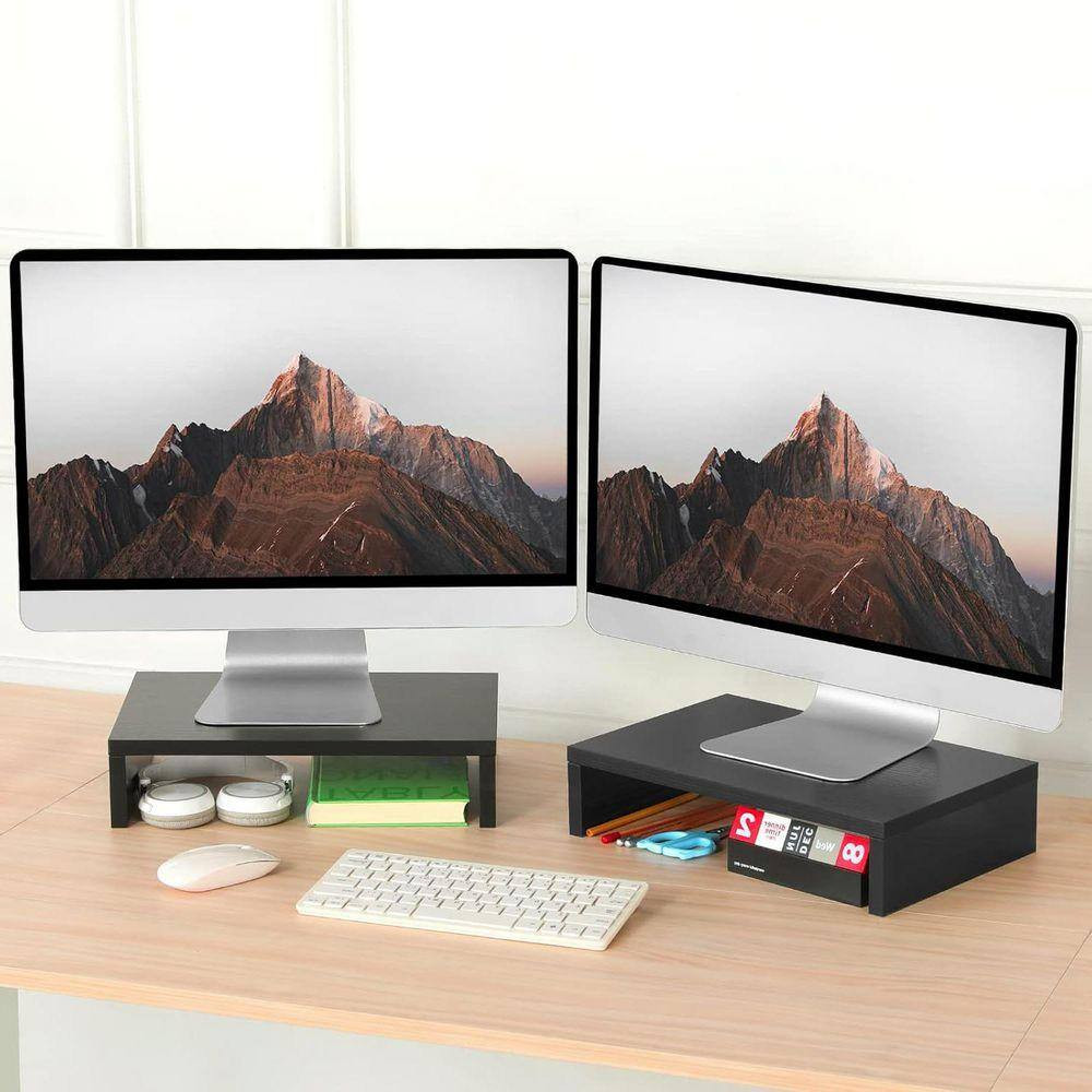 Black 14 In. X 3.3 In. Wood Minimal Desk Organizer Stand, 2-Pack