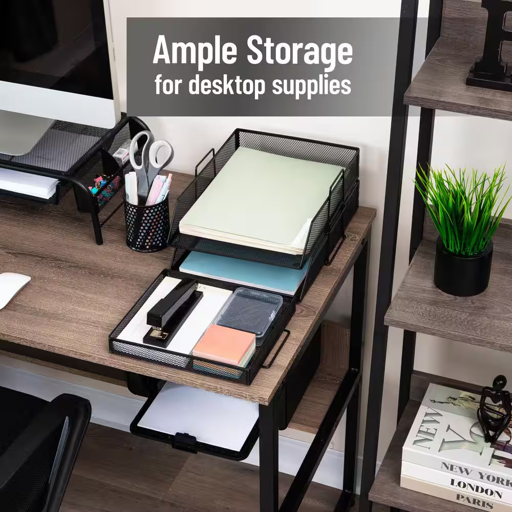 2 Tier Paper Tray with Top Supply Compartment, Desktop File Organizer, Metal Mes
