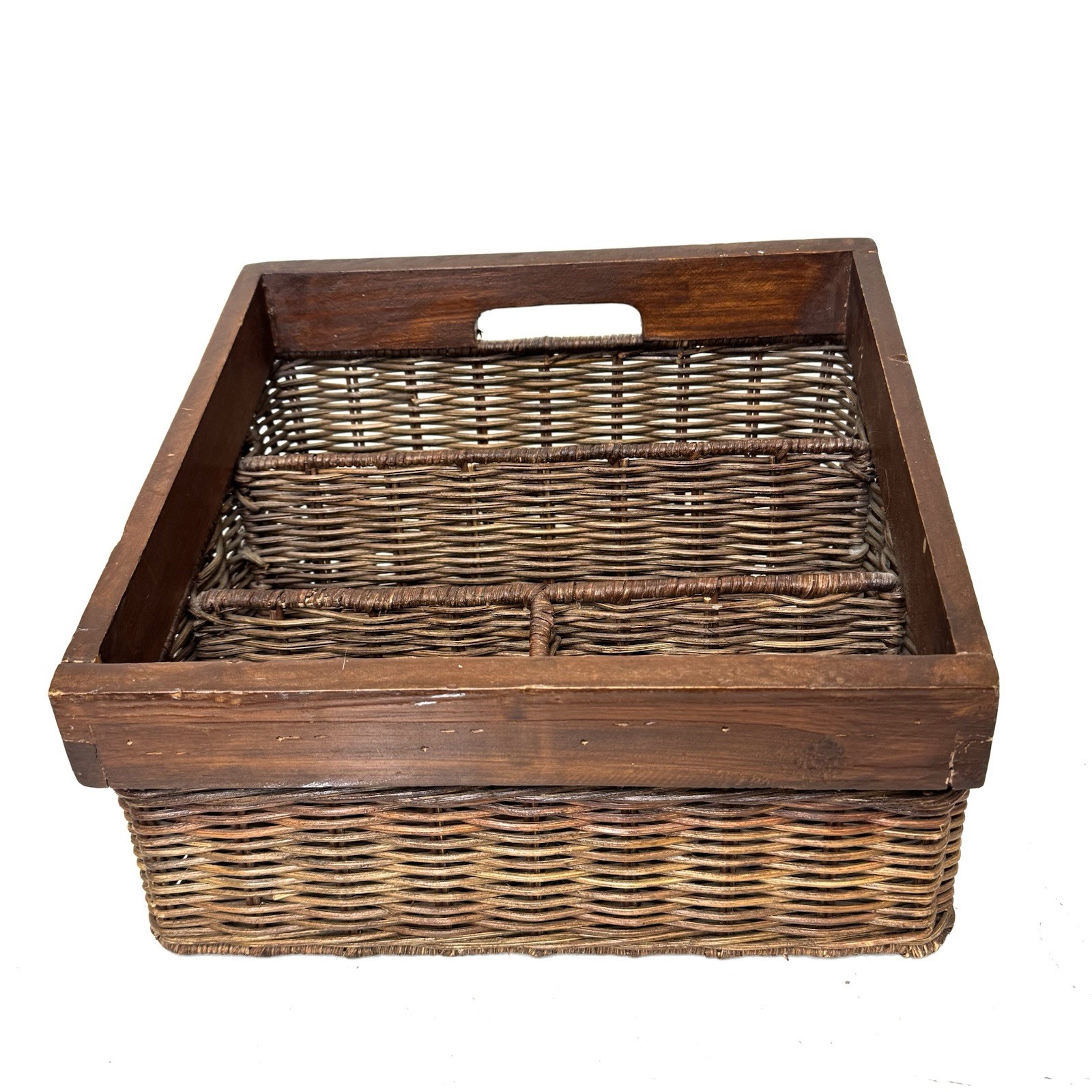 Vintage Wicker Rattan Desk Organizer Letter Storage Mail Holder Caddy 12×9”