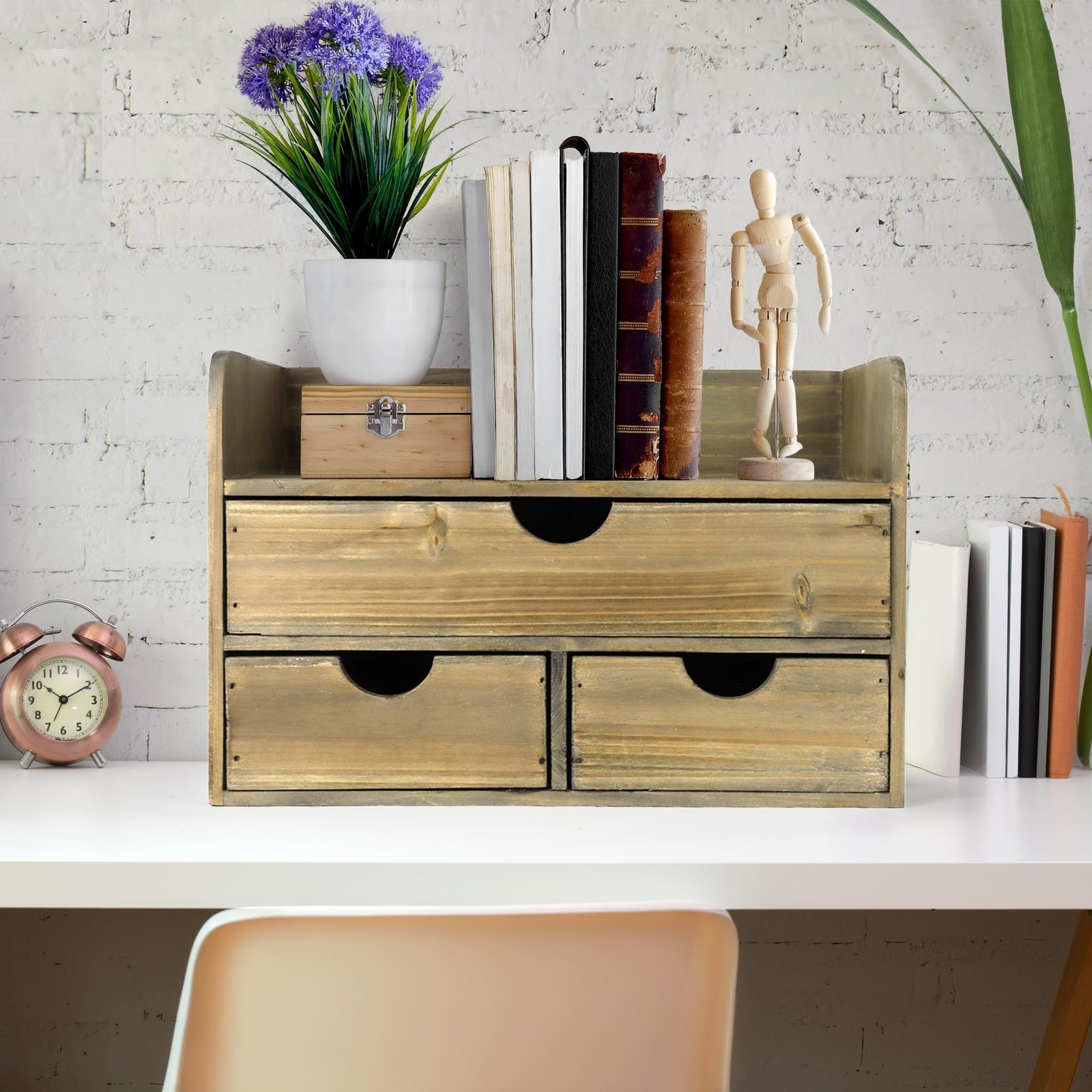 Besti Wooden Office Desk Organizer – Organizing Tool for Rustic Burnt