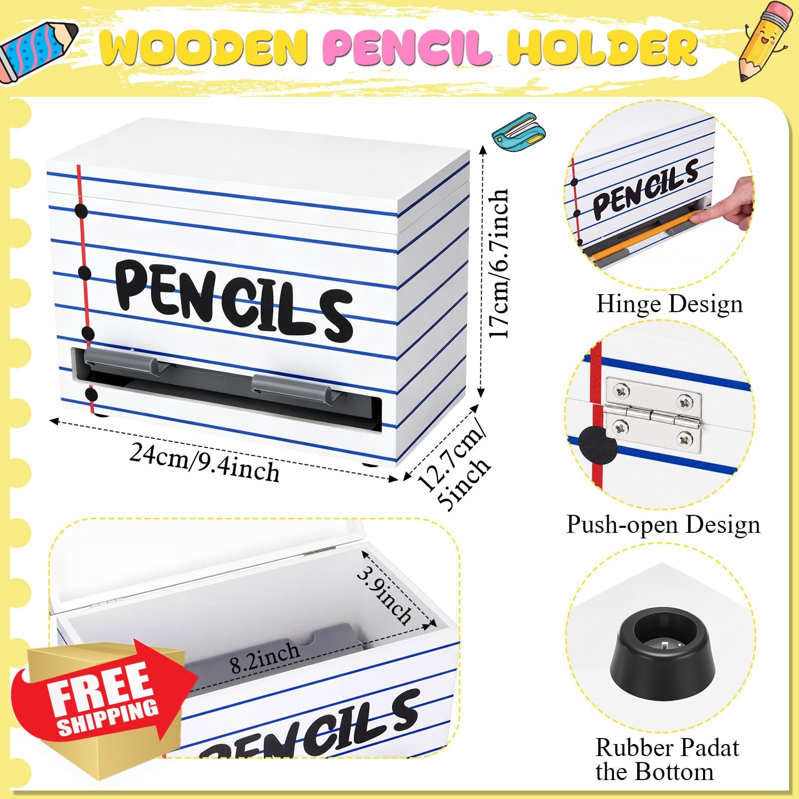 Yalikop 3 Wood Pencils Holder Colorful Multiple Style