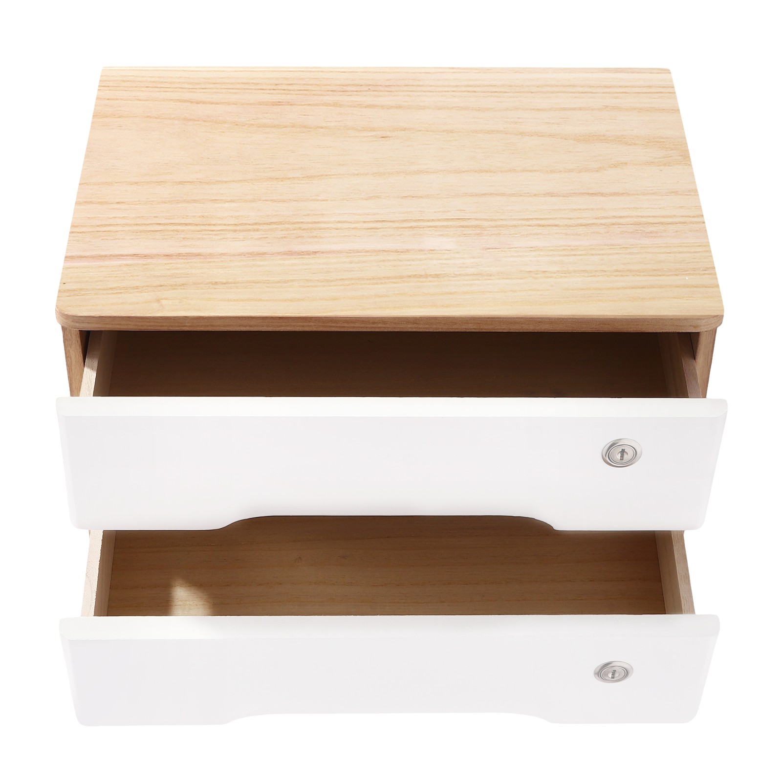 2 Tier Desktop Organizer with 2 Lockable Drawers Wooden Desk Storage Box