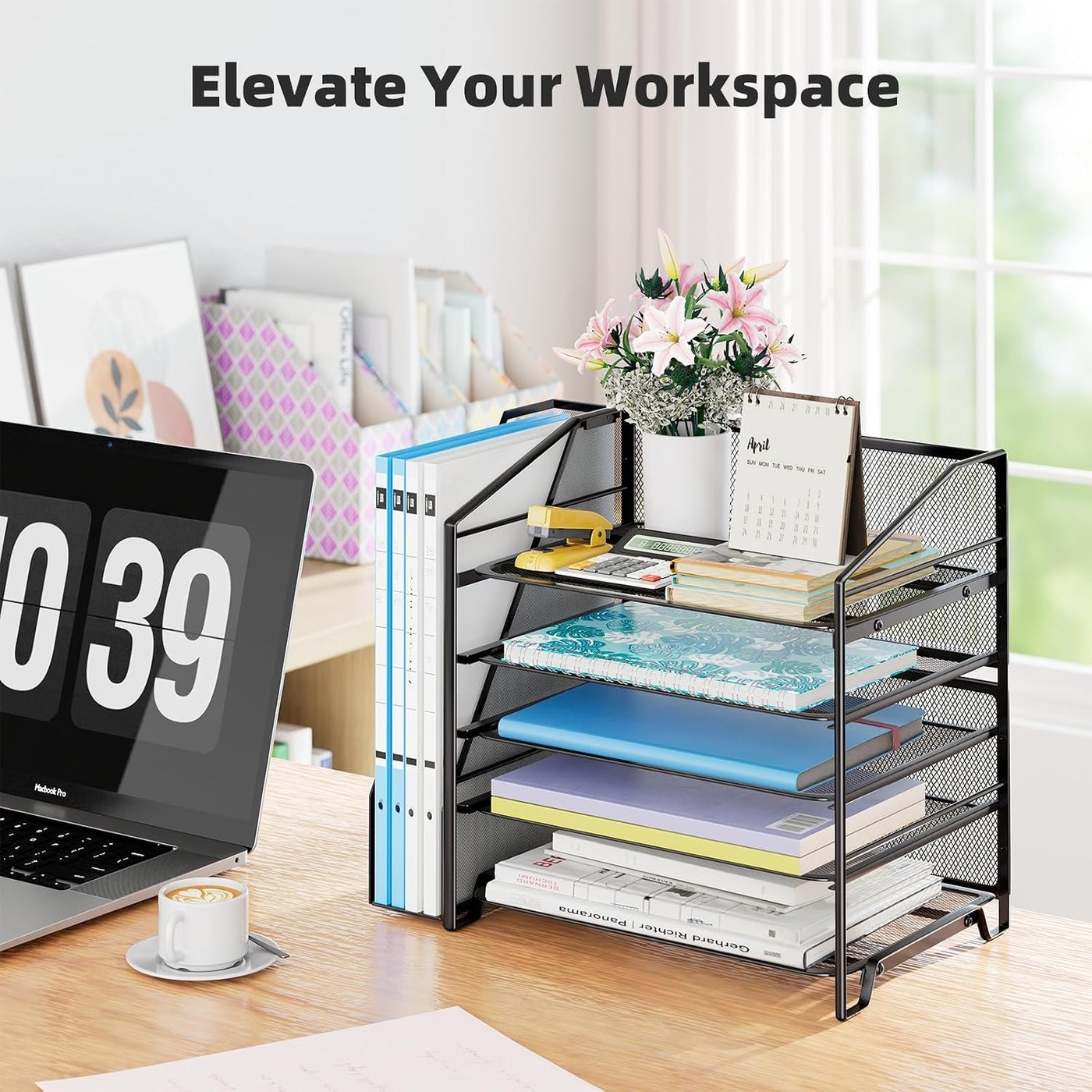 Desk Organizers and Accessories with File Holder, 4-Tier Desk Accessories &amp