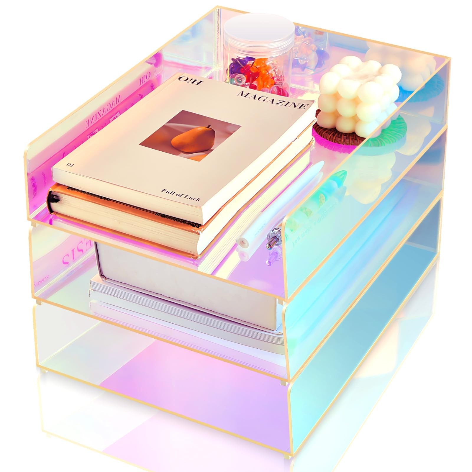 3 PCS Iridescent Acrylic Letter Organizer Stackable Vertical 12.6×9.5×2.8 In
