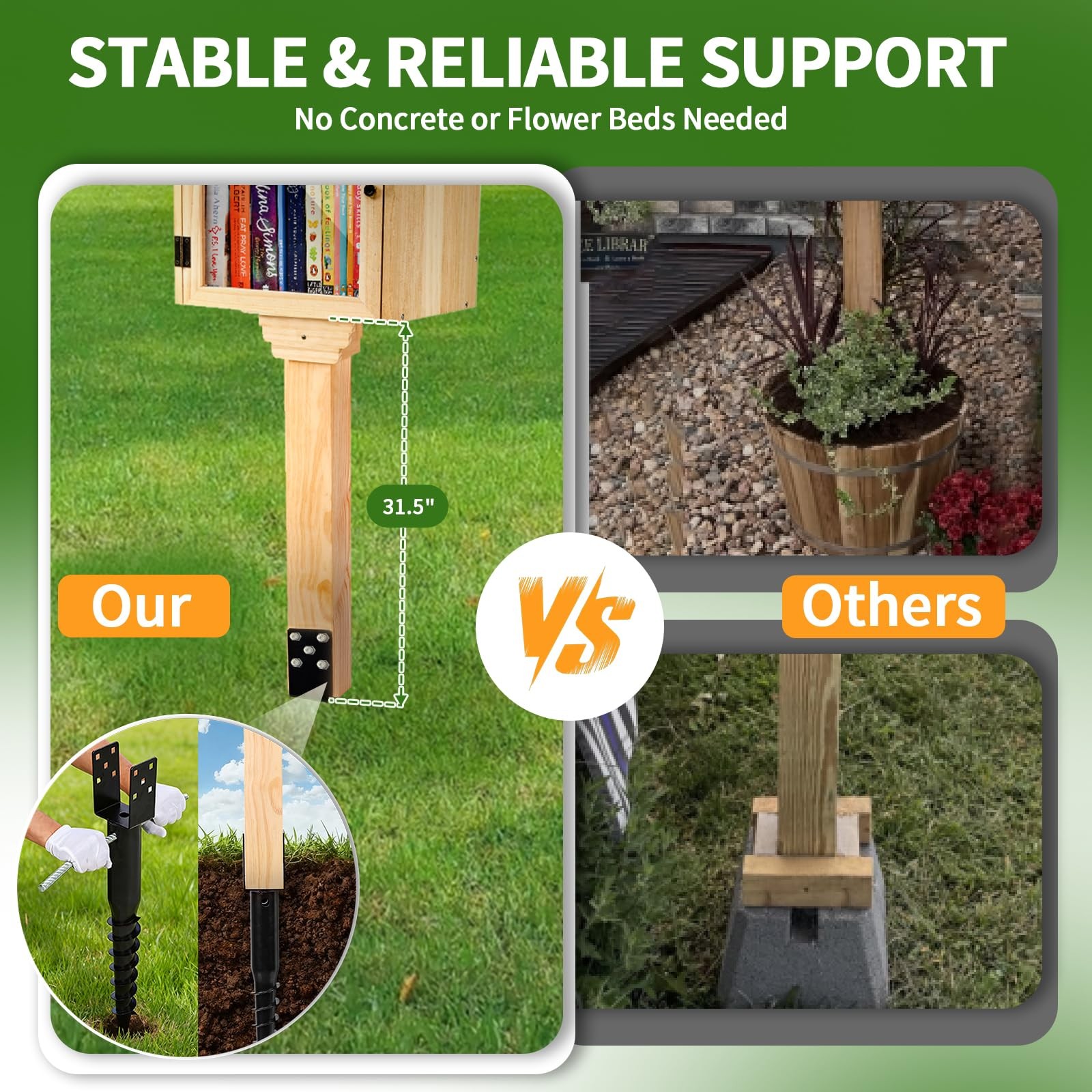 Little Library Mount Kit with No-Dig Ground Anchor, 4x4x31.5″ Solid Wood Post…